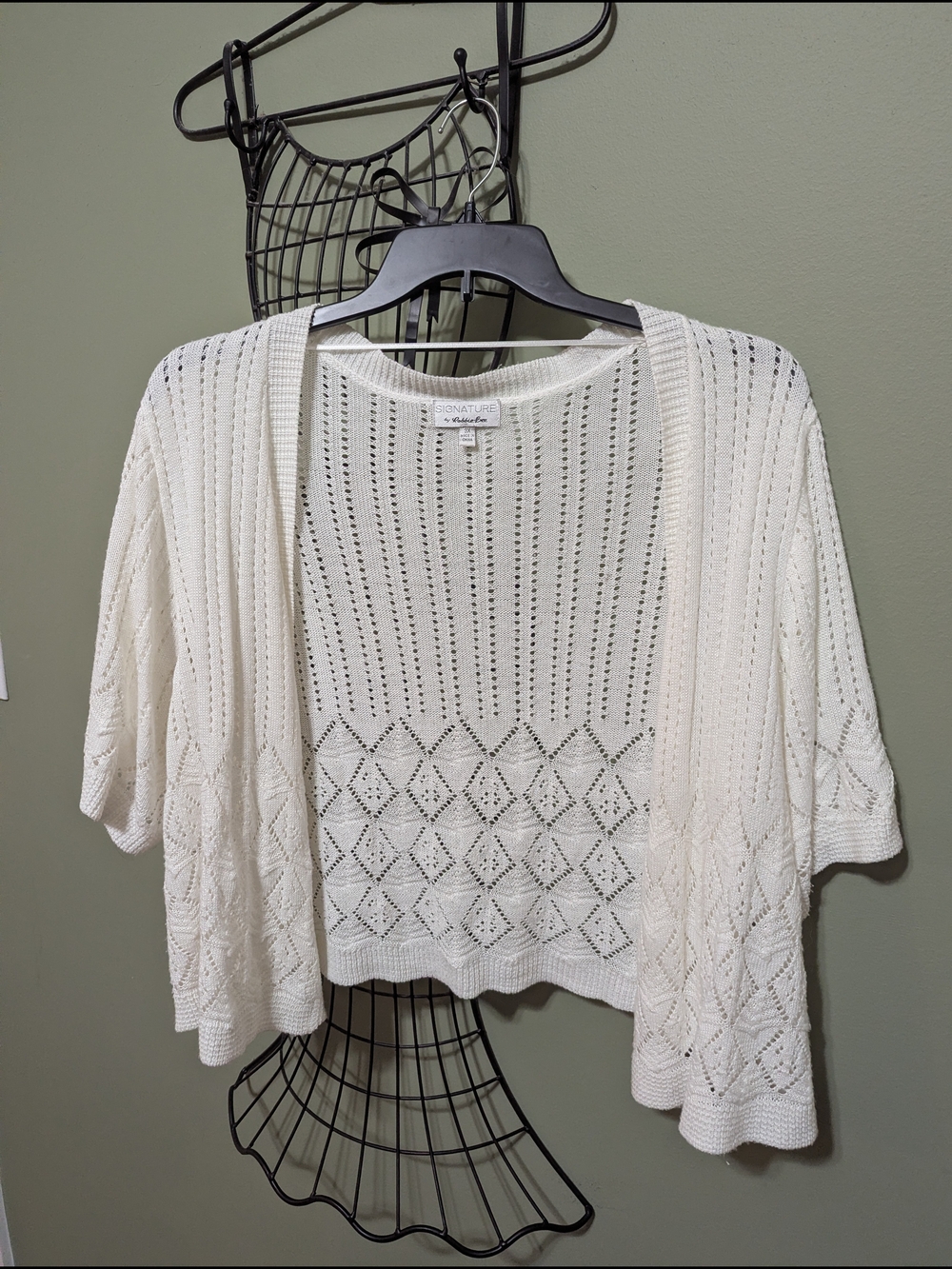 Signature Cream Openwork Knit Cardigan
